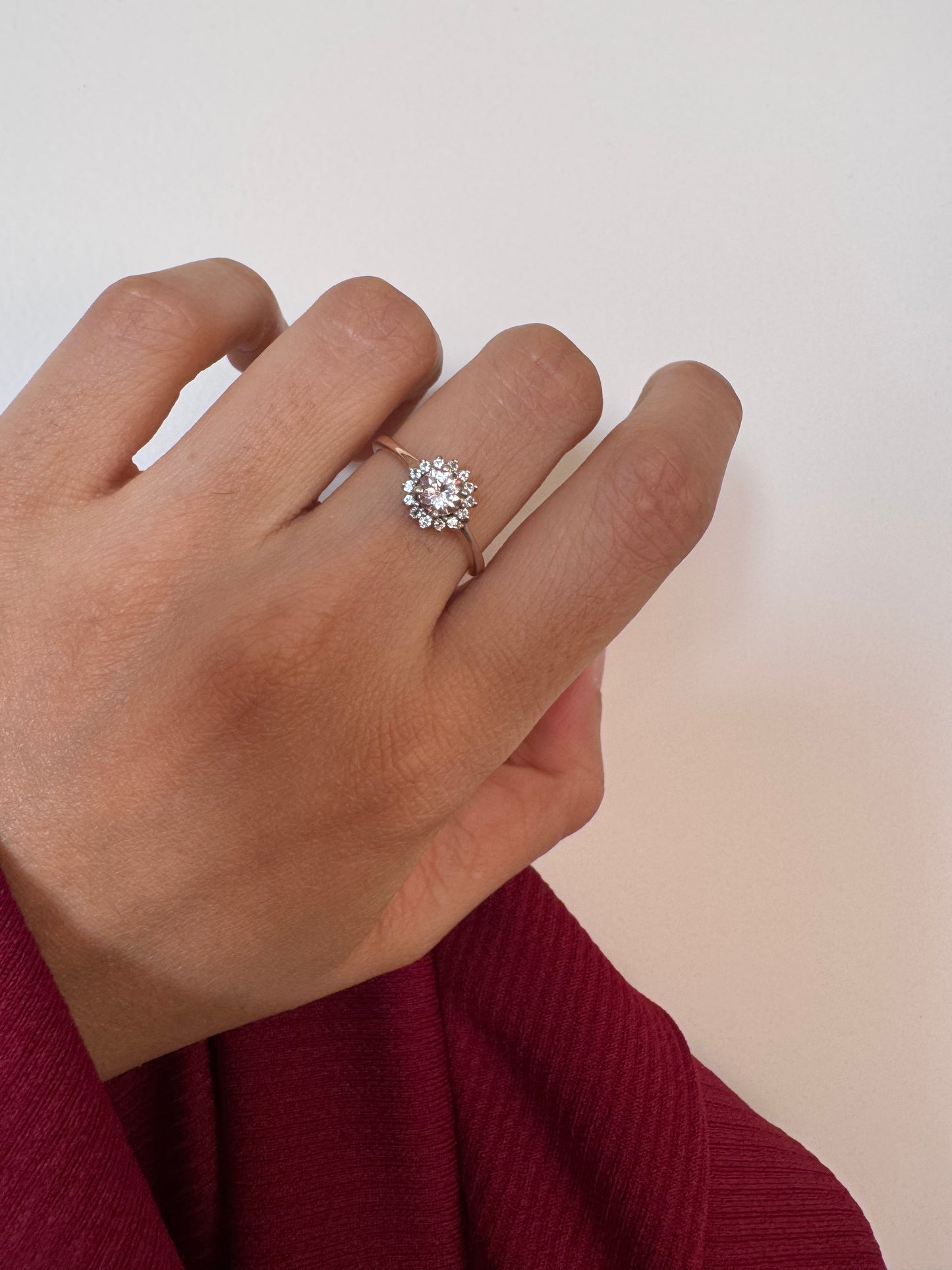 Morganite Round Shape Ring with White Topaz Round Genuine Gemstone in 925 Sterling Silver