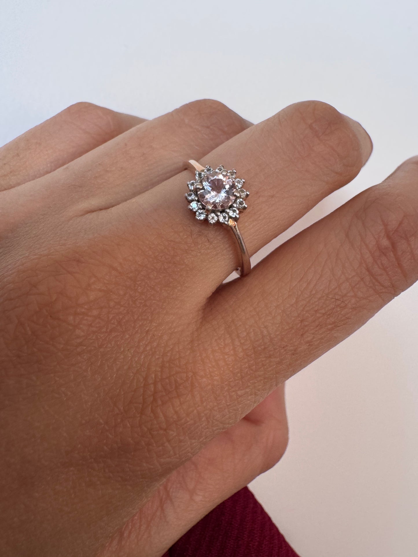 Morganite Round Shape Ring with White Topaz Round Genuine Gemstone in 925 Sterling Silver