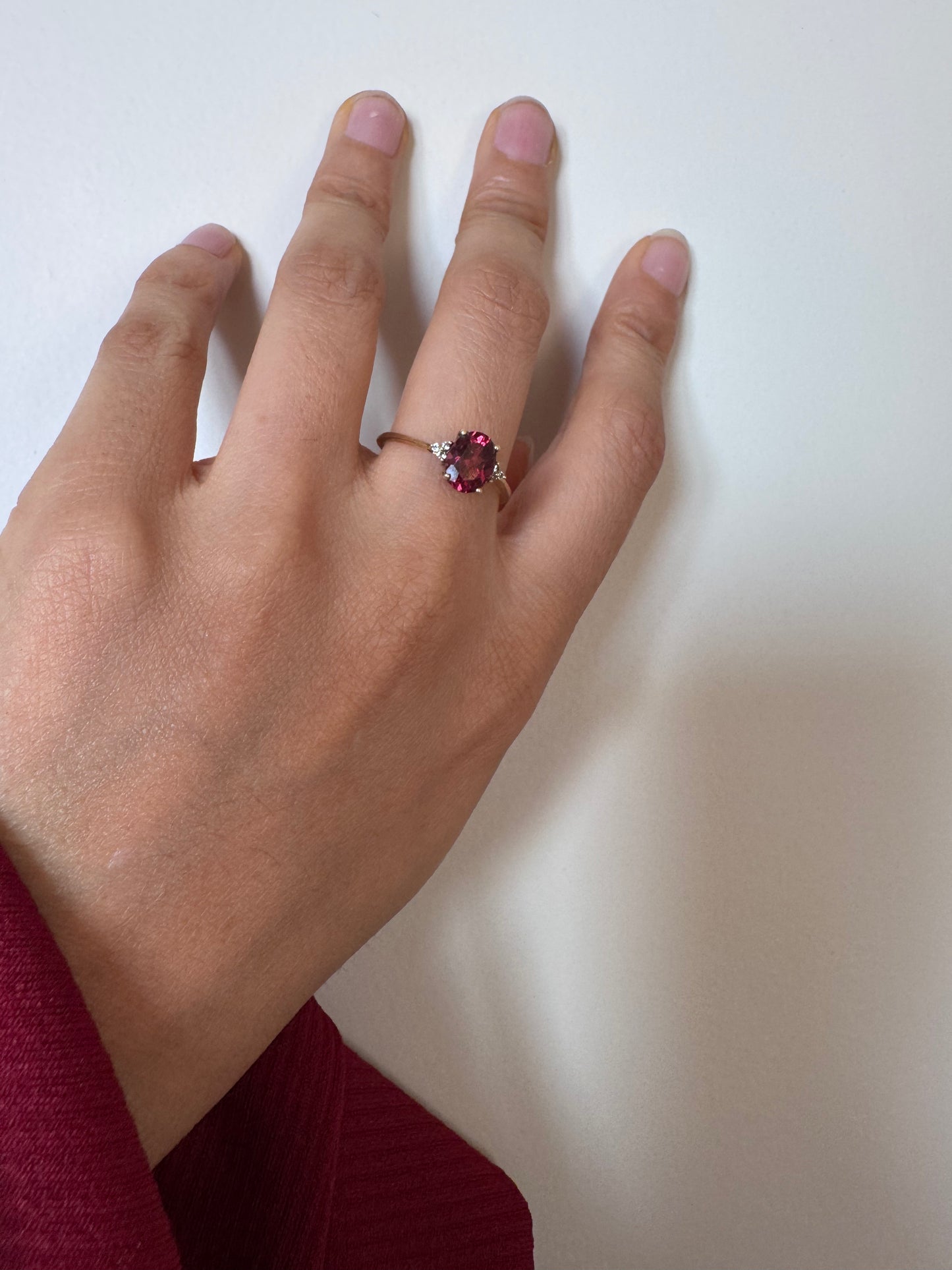 Rhodolite Oval Shape Ring with White Natural Zircon Round Genuine Gemstone in 925 Sterling Silver