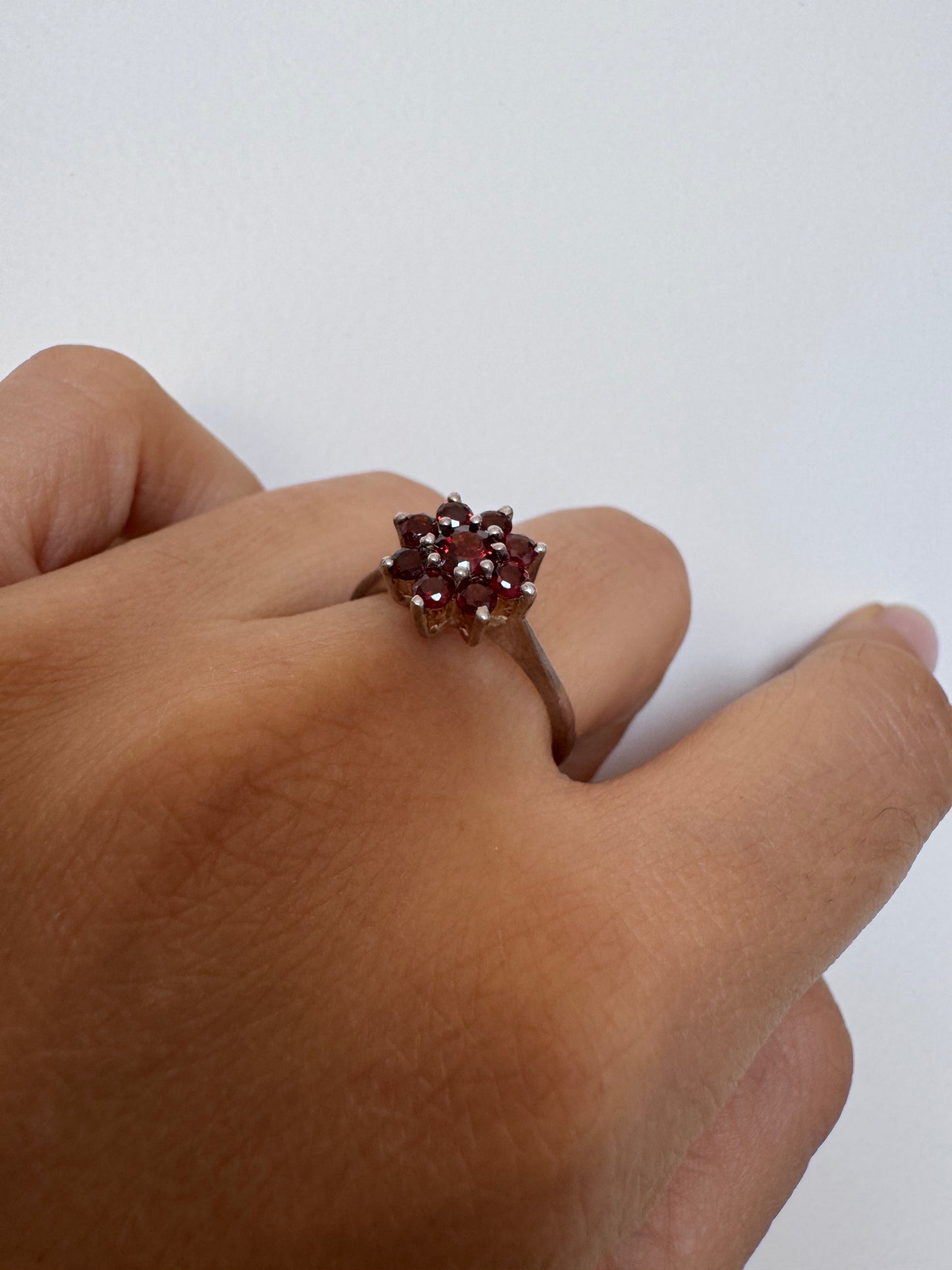 Red Garnet Round Shape Ring Genuine Gemstone in 925 Sterling Silver