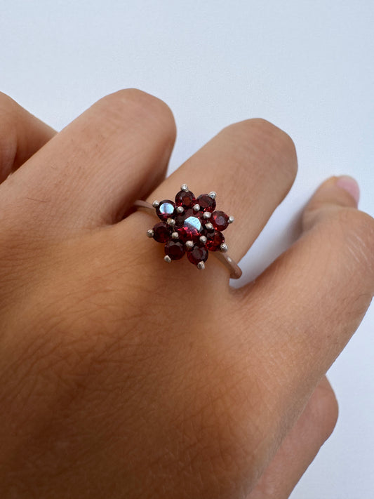 Red Garnet Round Shape Ring Genuine Gemstone in 925 Sterling Silver