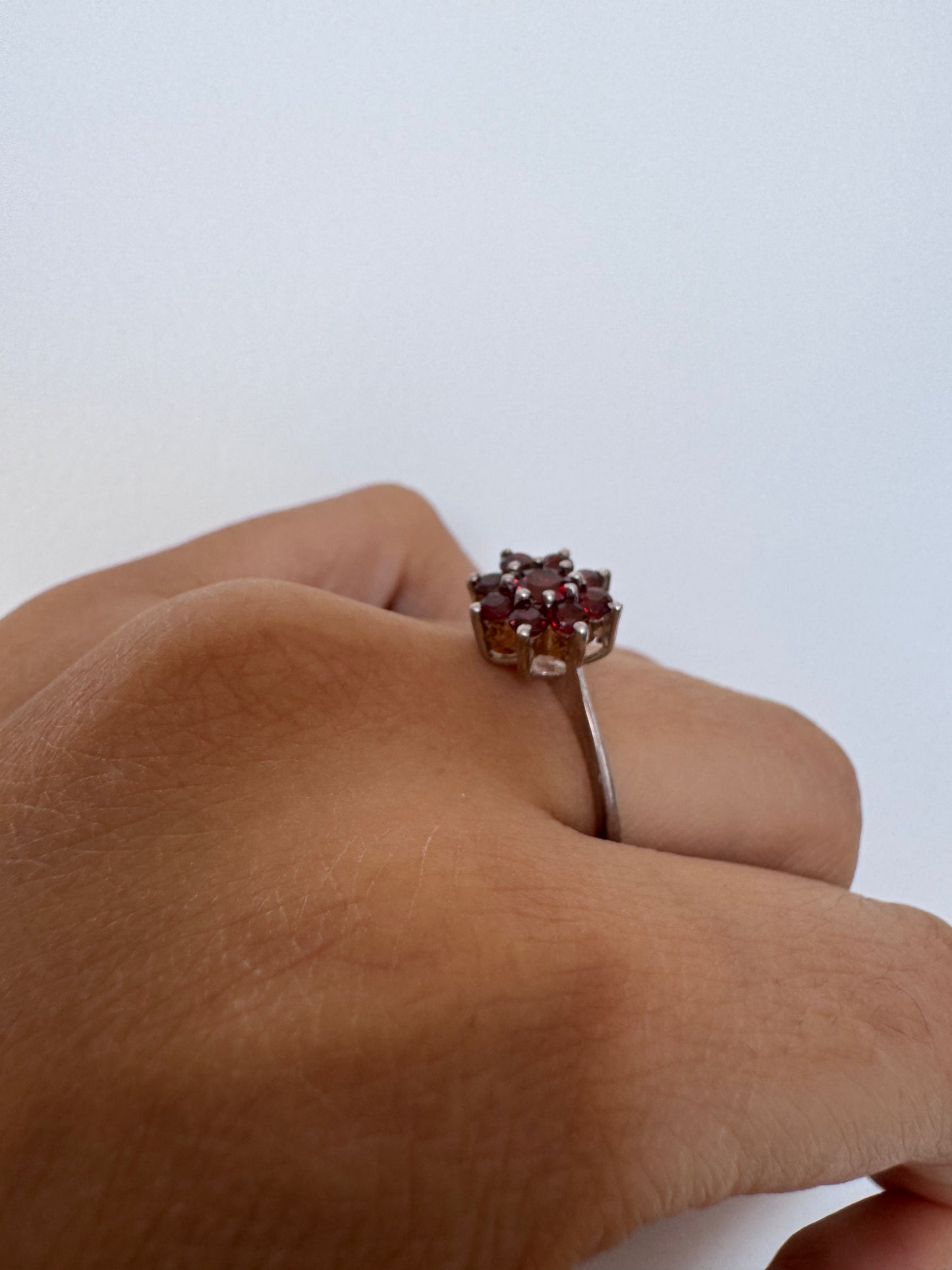 Red Garnet Round Shape Ring Genuine Gemstone in 925 Sterling Silver