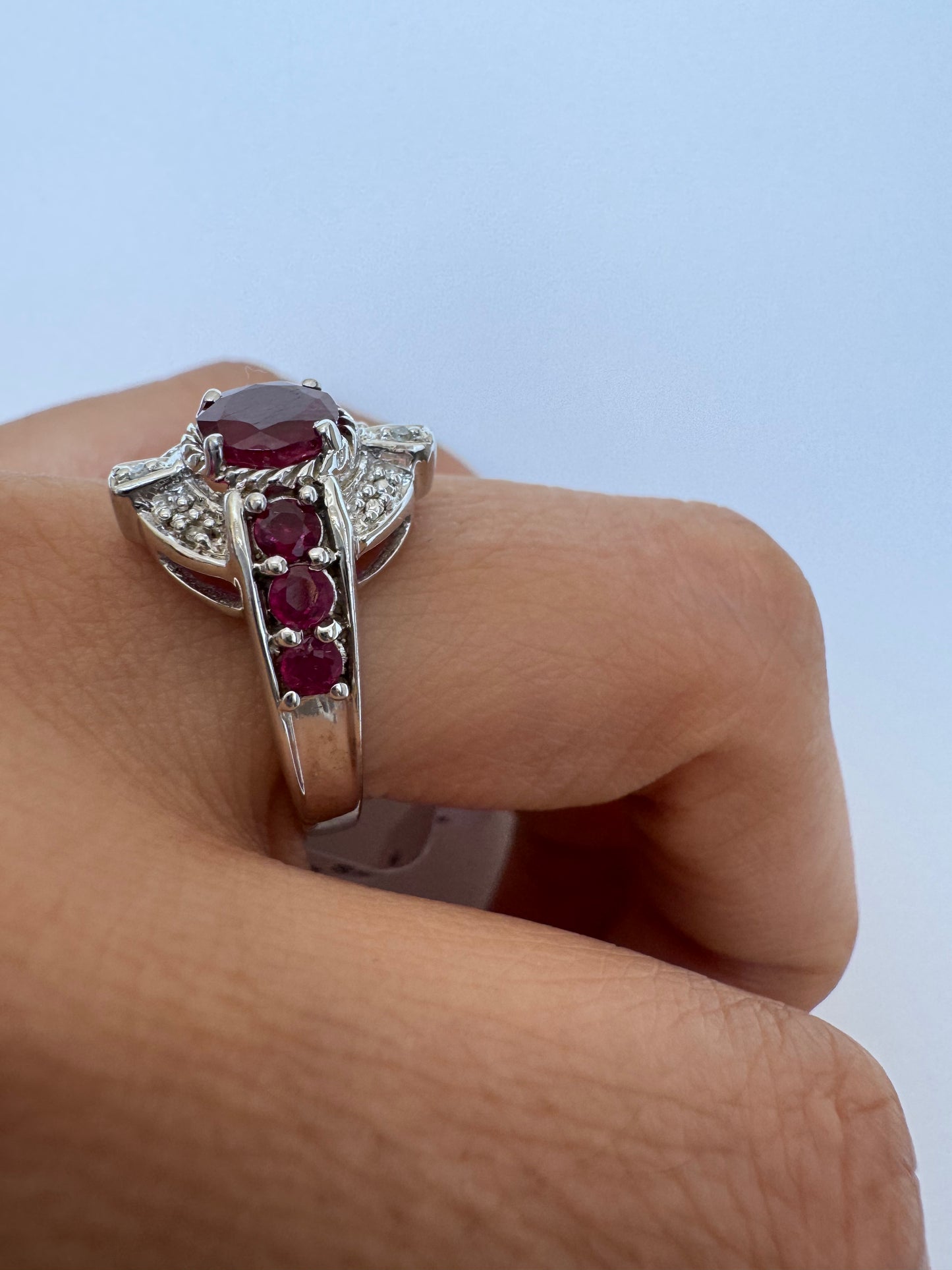 Ruby Round Shape Ring with Diamond Round Shape Genuine Gemstone in 925 Sterling Silver