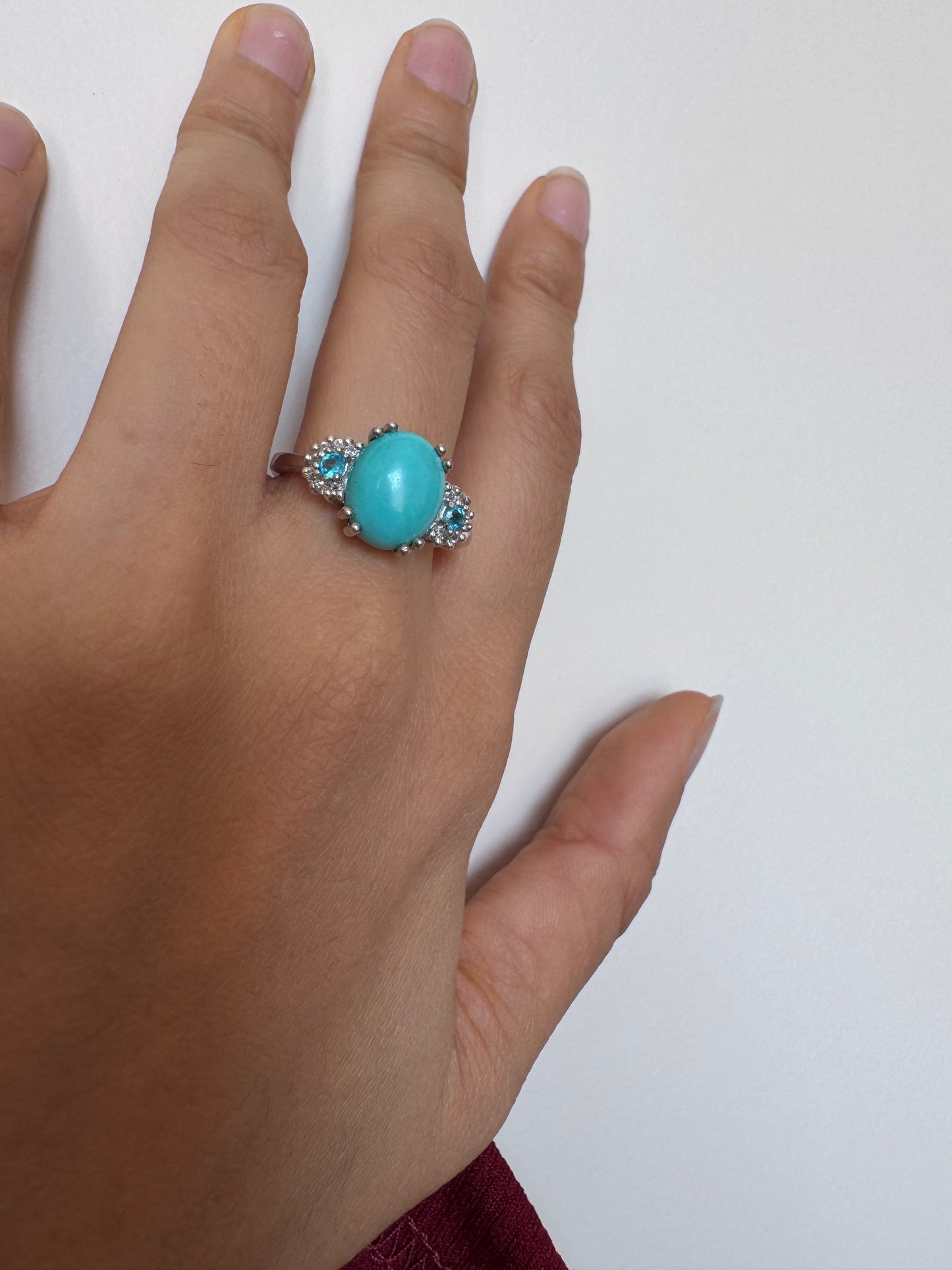 Turquoise Cab Oval Shape with Neon Apatite & White Topaz Round Genuine Gemstone in 925 Sterling Silver