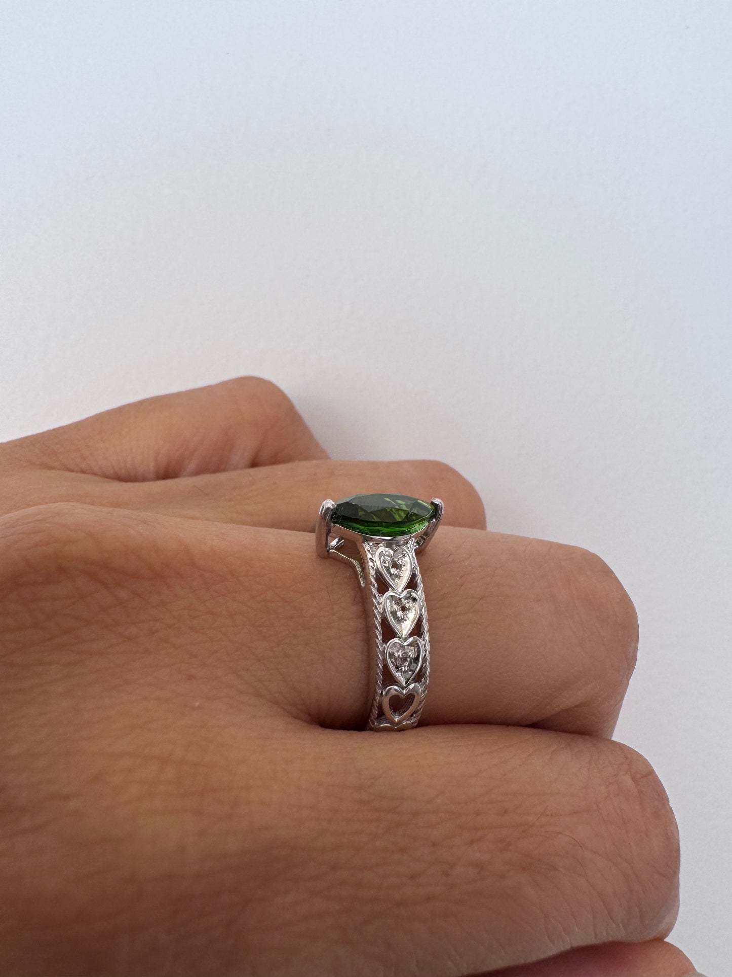 Chrome Diopside Marquise Shape Ring with White Diopside Genuine Gemstone in 925 Sterling Silver