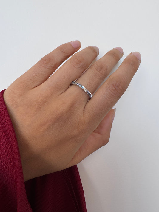 Tanzanite Round Shape Ring with White Topaz Round Genuine Gemstone in 925 Sterling Silver