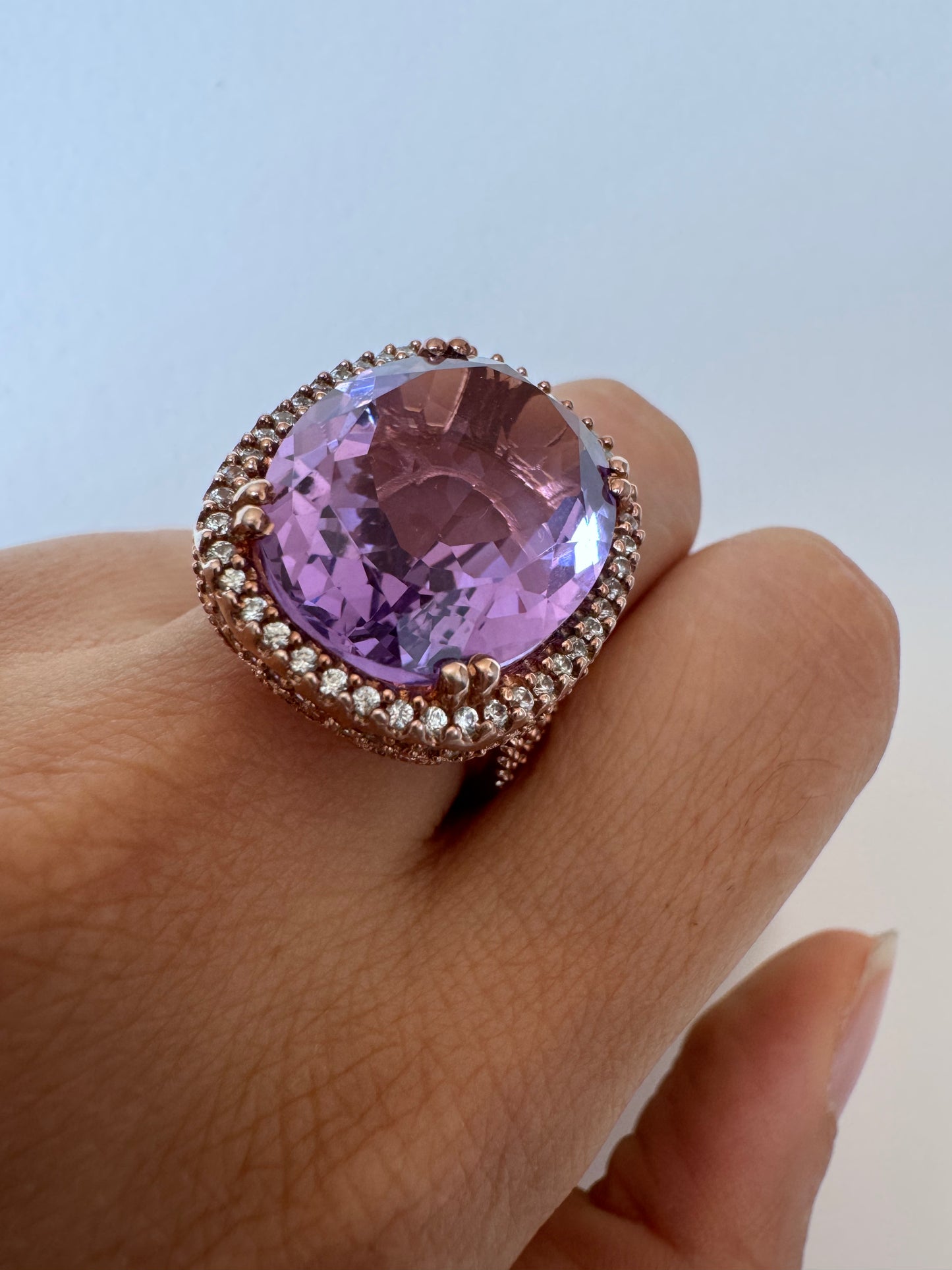 Kai Amethyst Oval Shape Ring with White Natural Zircon Round Genuine Gemstone in 925 Sterling Silver