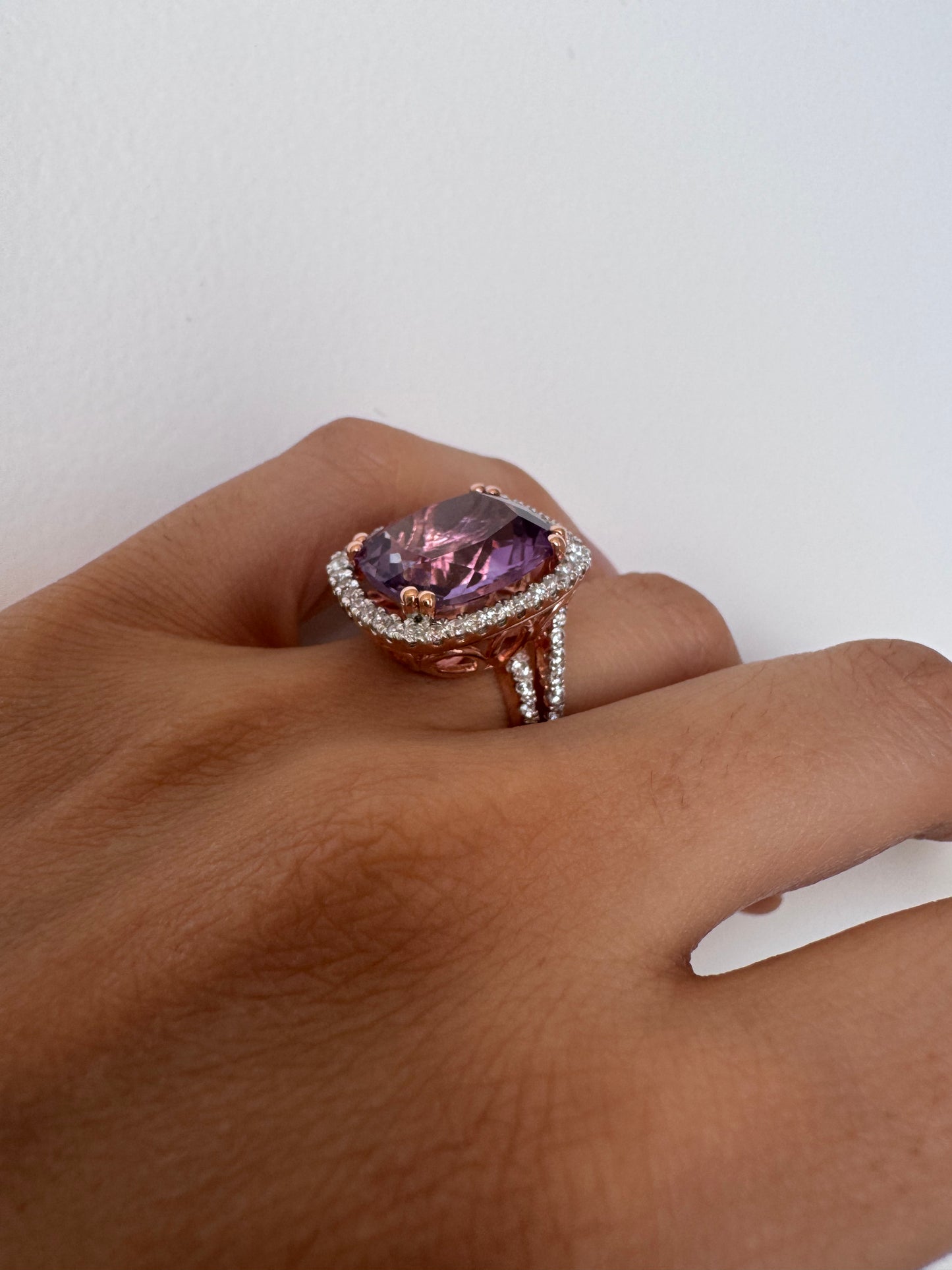 Kai Amethyst Oval Shape Ring with White Natural Zircon Round Genuine Gemstone in 925 Sterling Silver