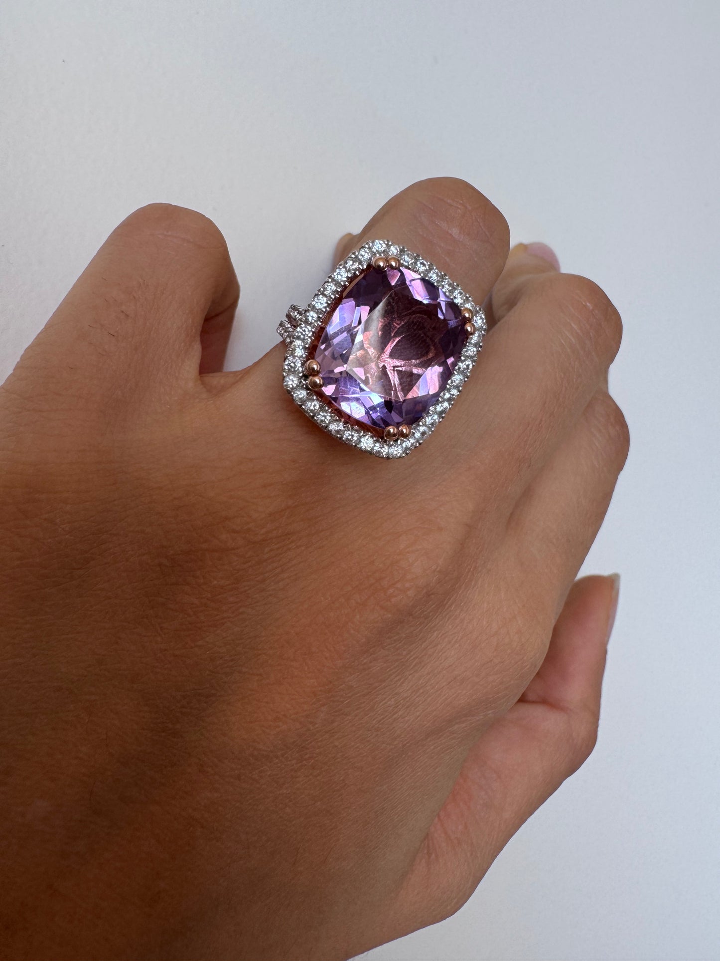 Kai Amethyst Oval Shape Ring with White Natural Zircon Round Genuine Gemstone in 925 Sterling Silver