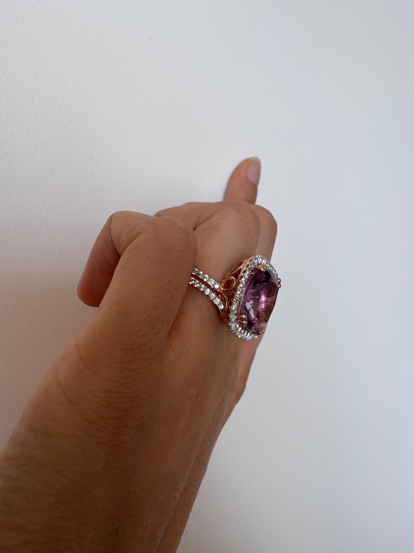 Kai Amethyst Oval Shape Ring with White Natural Zircon Round Genuine Gemstone in 925 Sterling Silver