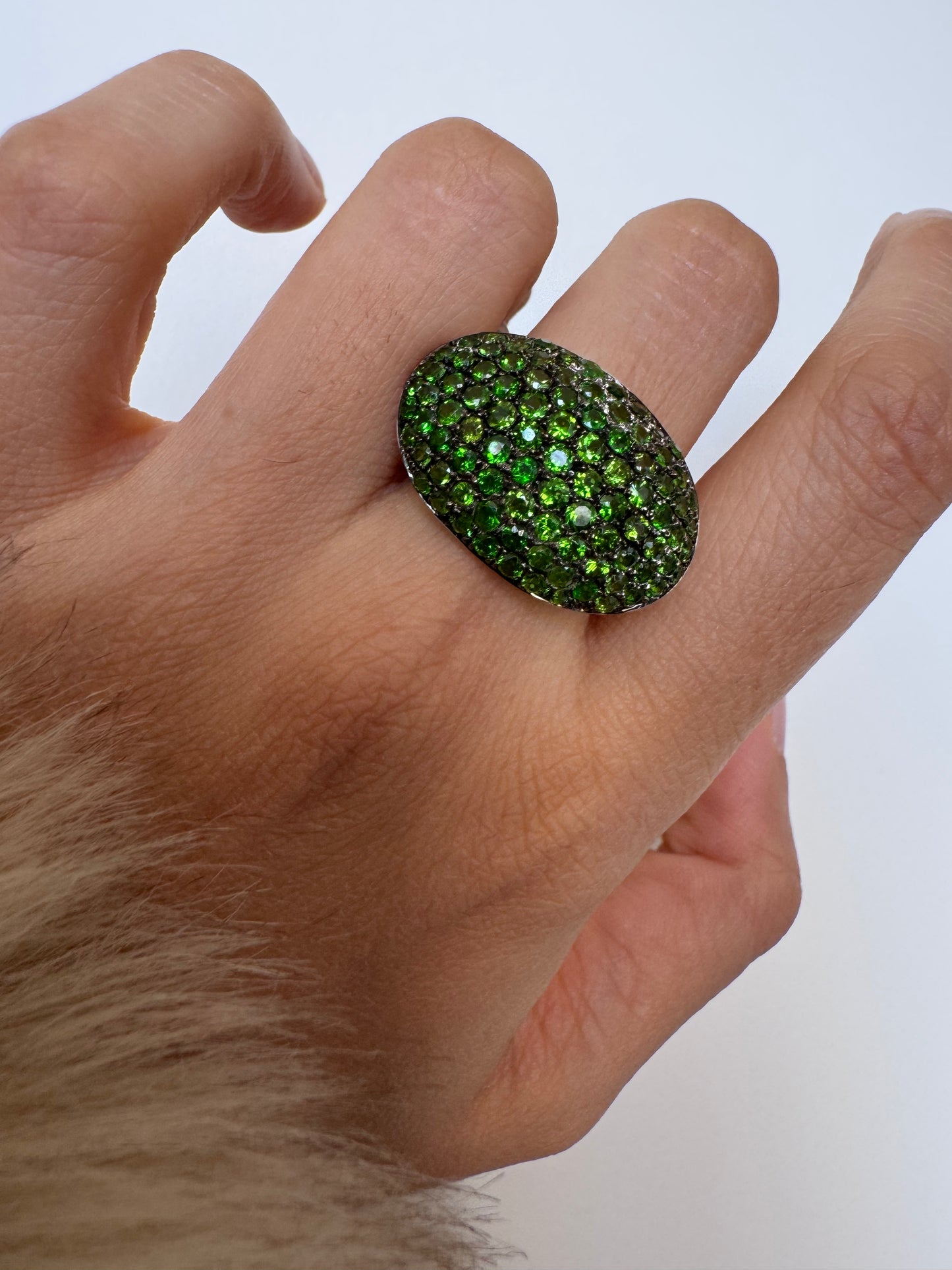 Jasmine Chrome Diopside Round Shape Ring Genuine Gemstone in 925 Sterling Silver