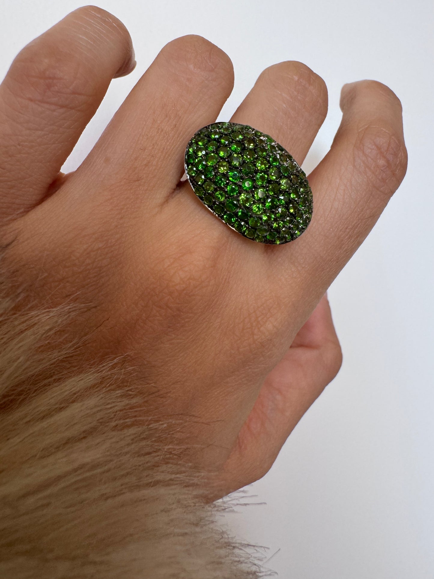 Jasmine Chrome Diopside Round Shape Ring Genuine Gemstone in 925 Sterling Silver