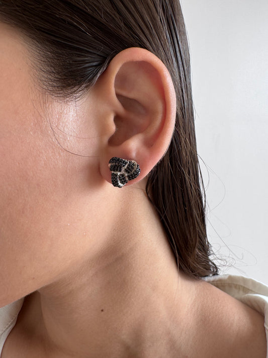 Black Spinel Round Shape Earrings Genuine Gemstone in 925 Sterling Silver