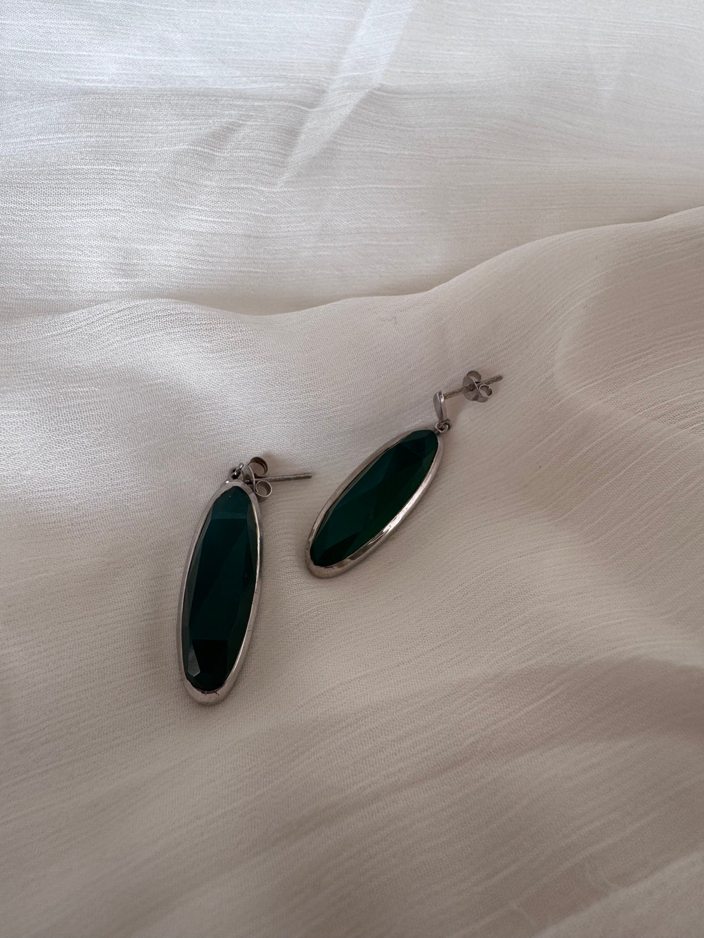 Green Onyx Rose Cut Oval Shape Earrings Genuine Gemstone in 925 Sterling Silver