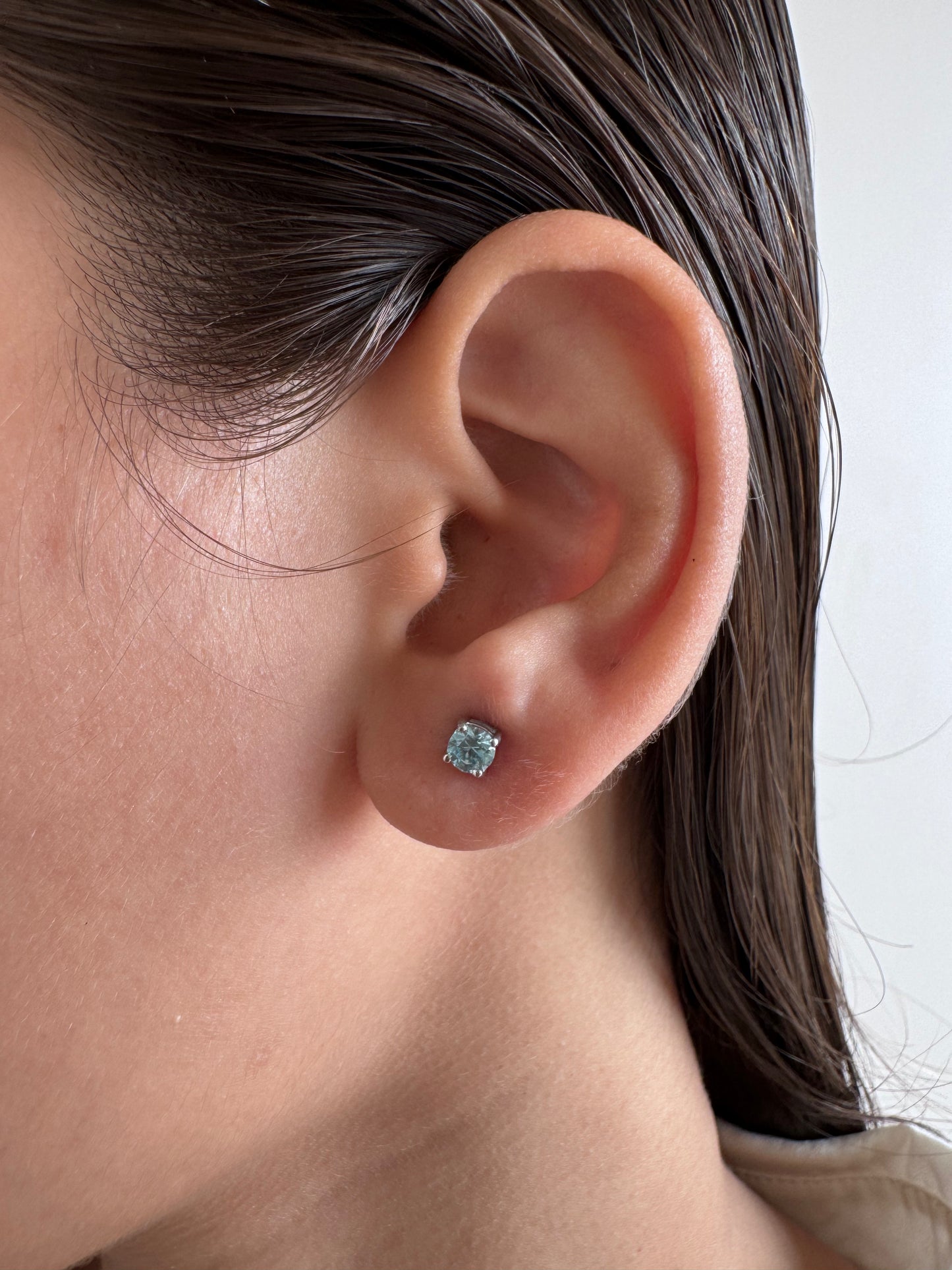 Clio Blue Zircon Round Shape Earrings Genuine Gemstone in 925 Sterling Silver