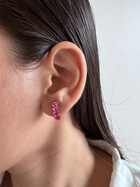 Pink Spinel Oval Shape Earrings Genuine Gemstone in 925 Sterling Silver