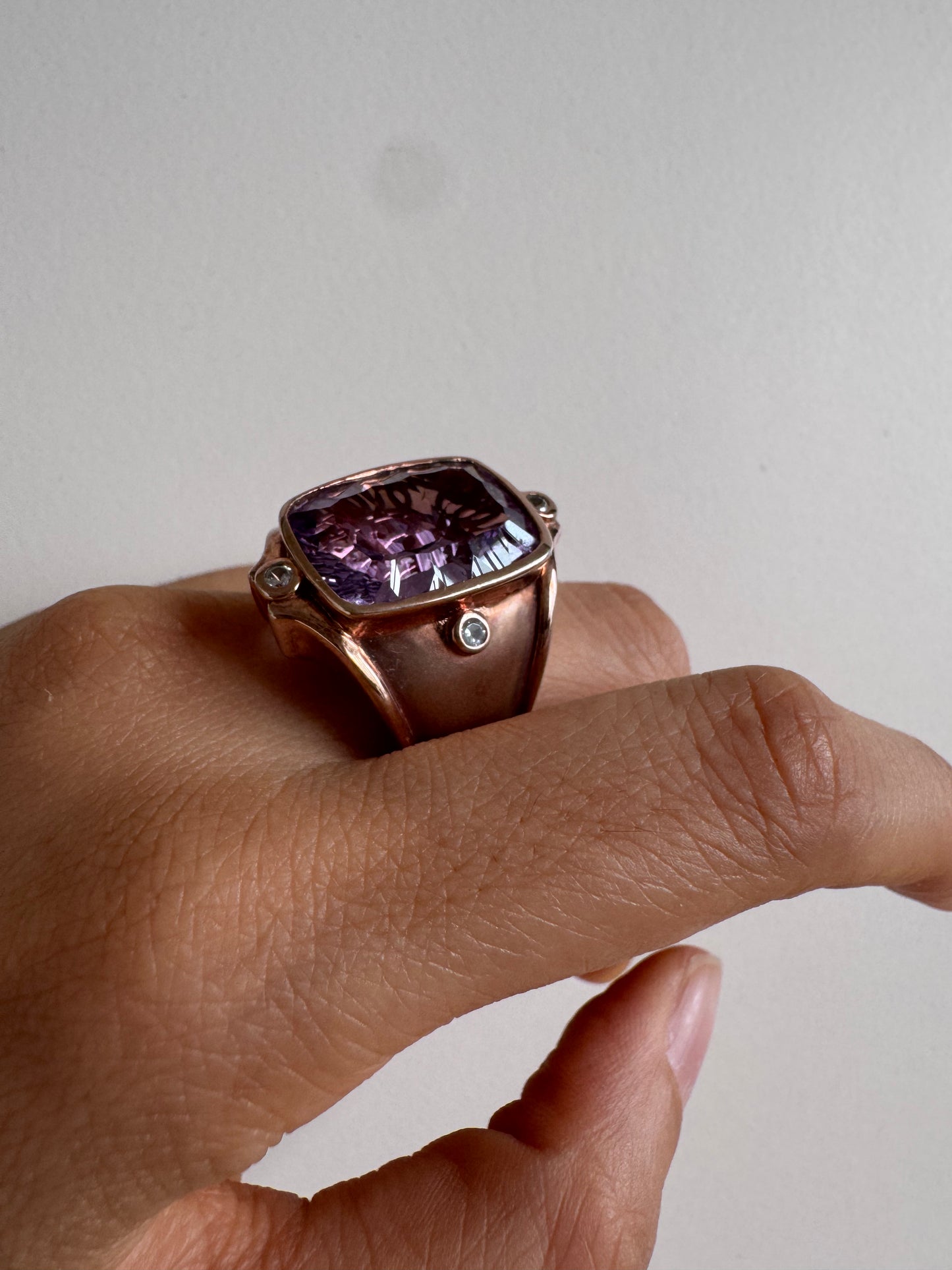 Sofia Amethyst Cushion Shape Ring with White Natural Zircon Genuine Gemstone in 925 Sterling Silver