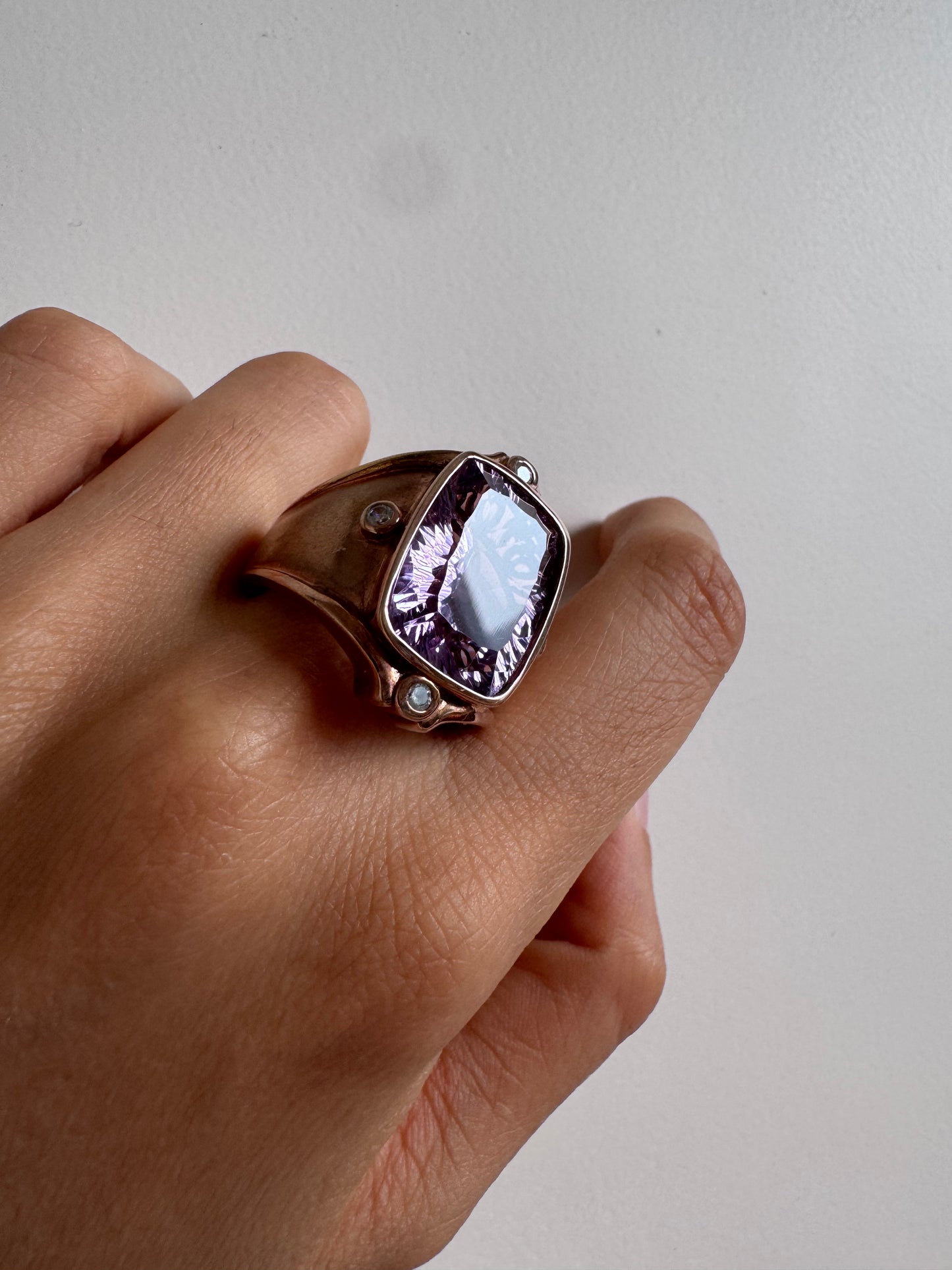 Sofia Amethyst Cushion Shape Ring with White Natural Zircon Genuine Gemstone in 925 Sterling Silver