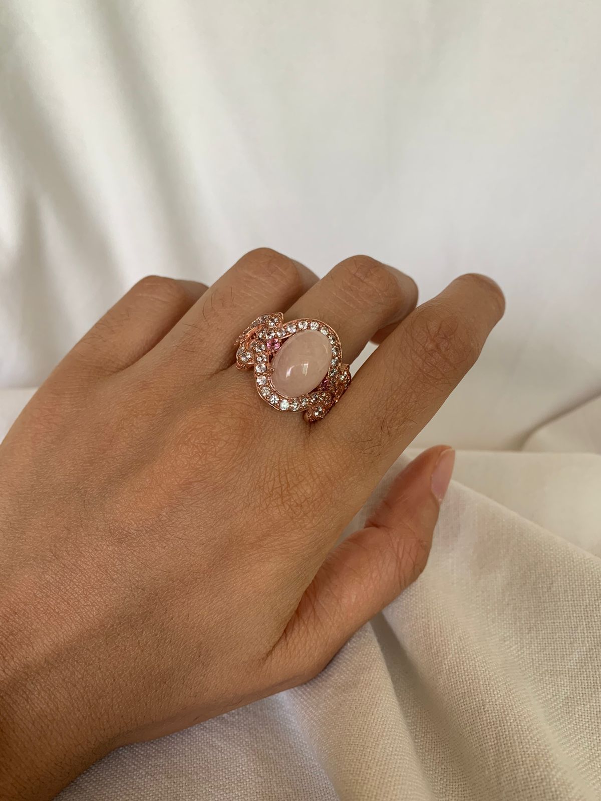 Morganite Gemstone Cluster Ring .