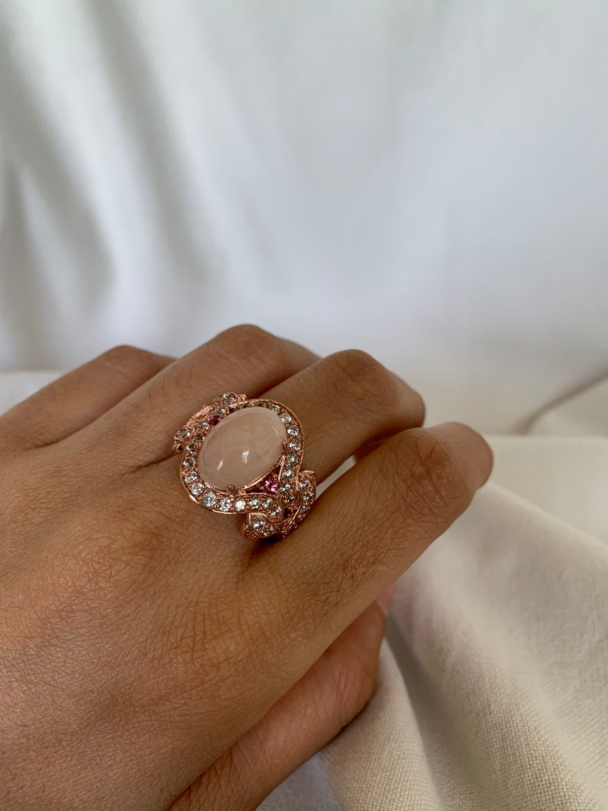 Morganite Gemstone Cluster Ring .