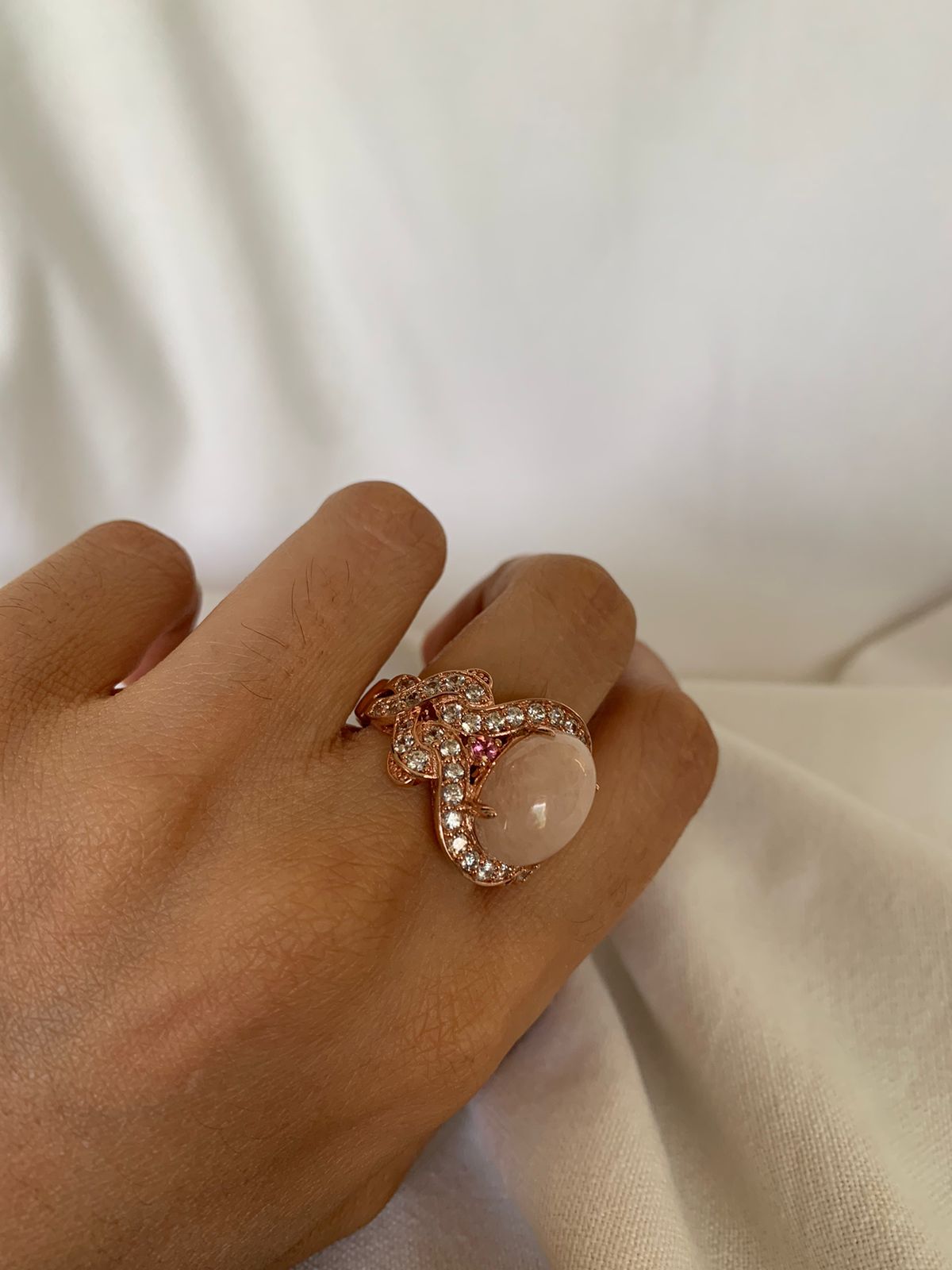 Morganite Gemstone Cluster Ring .