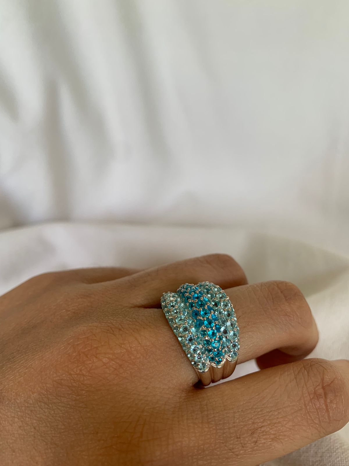 Neon Apatite Gemstone Cluster Ring For