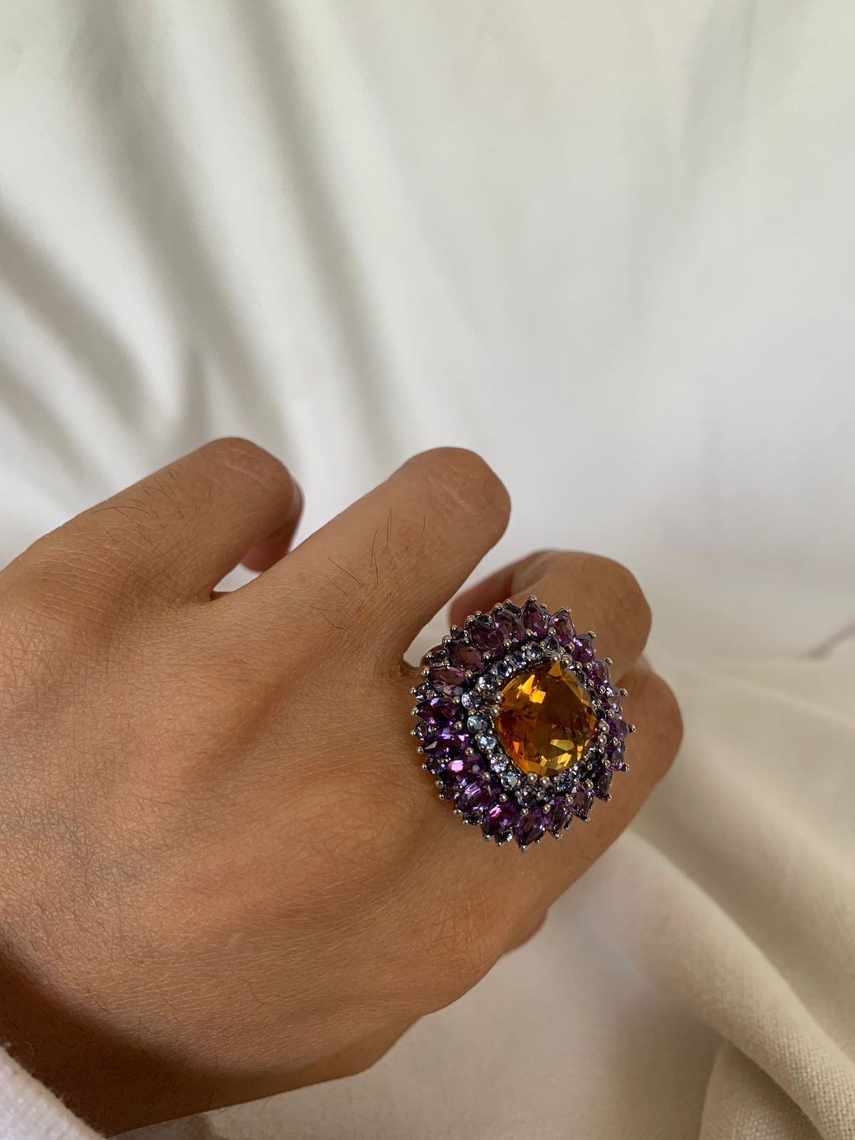 November Birthstone Citrine Gemstone Cluster Ring .