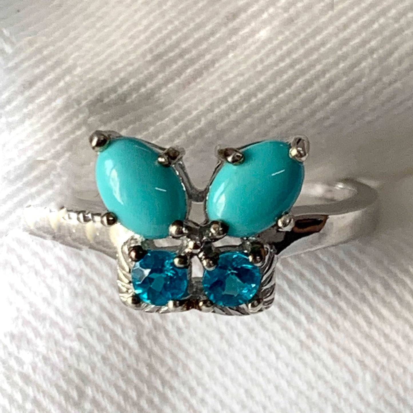 Butterfly Style 2.58 Ctw Turquoise With Neon Apatite Women Cluster Ring