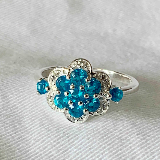 Art Deco Round 1 Ctw Neon Apatite Women Wedding Ring