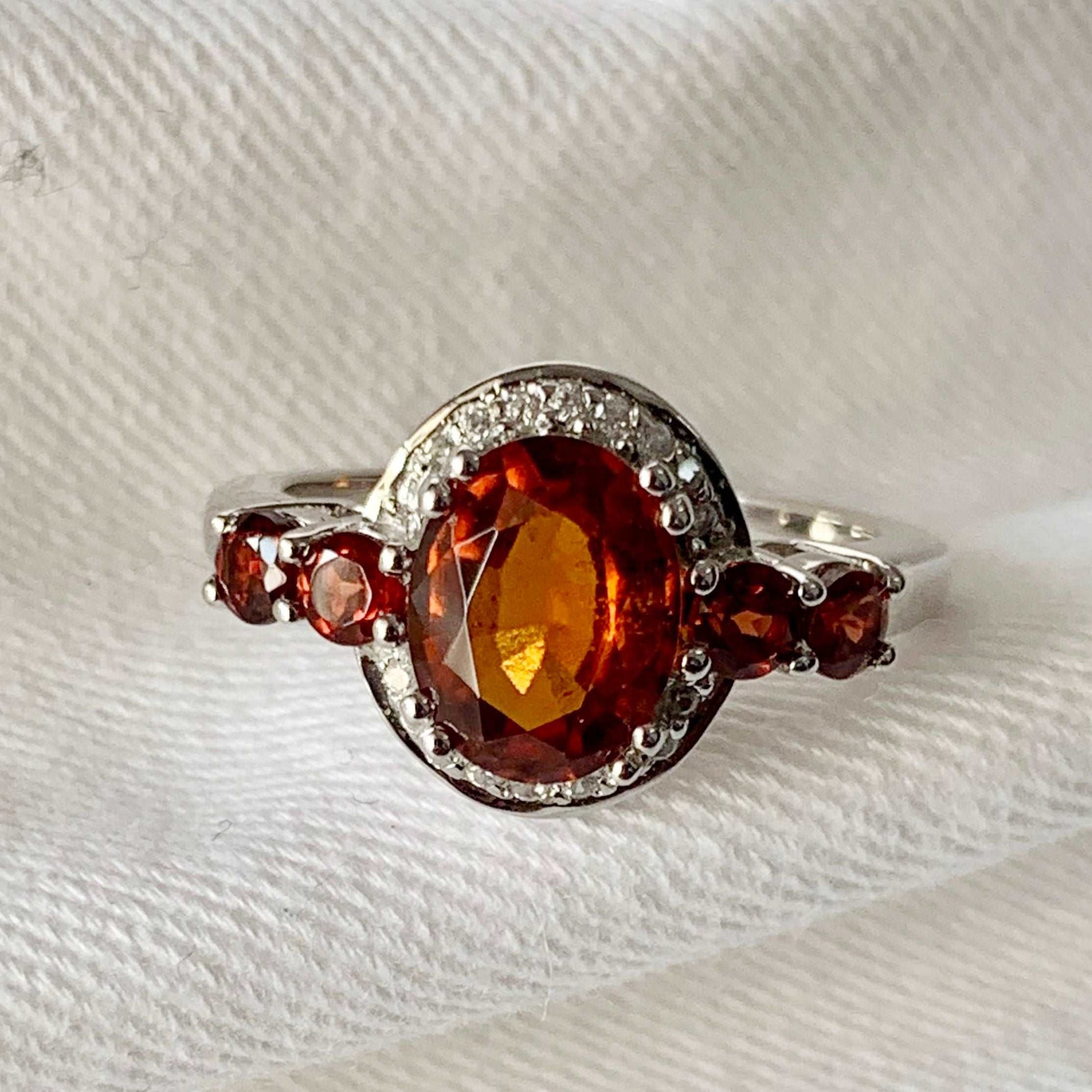 Cluster 2.32 Ctw Hessonite Garnet Women Birthstone Ring