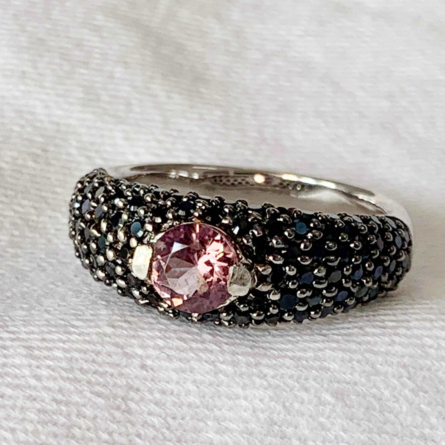 Pink Morganite 0.75 Ctw With Black Spinel Women Cluster Ring