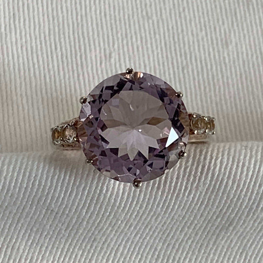 Round 14 MM Pink Amethyst Sterling Silver Women Solitaire Ring