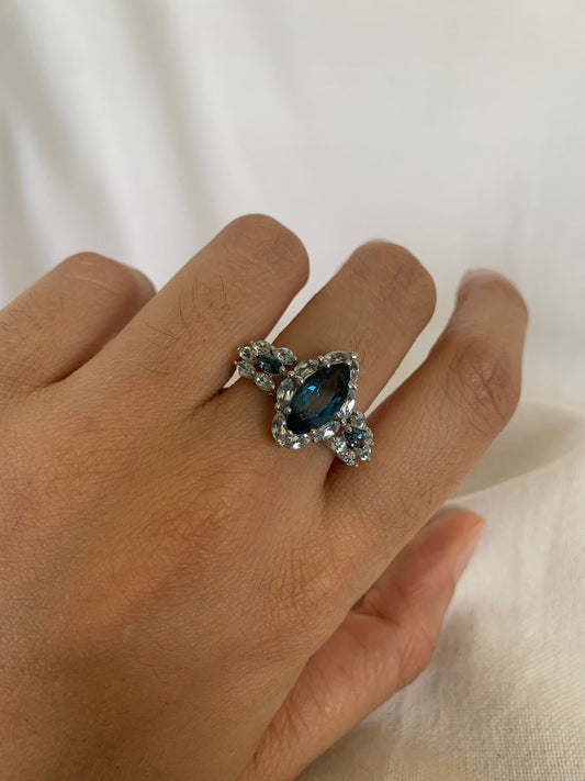 December Birthstone London Blue Topaz Gemstone Wedding Ring .