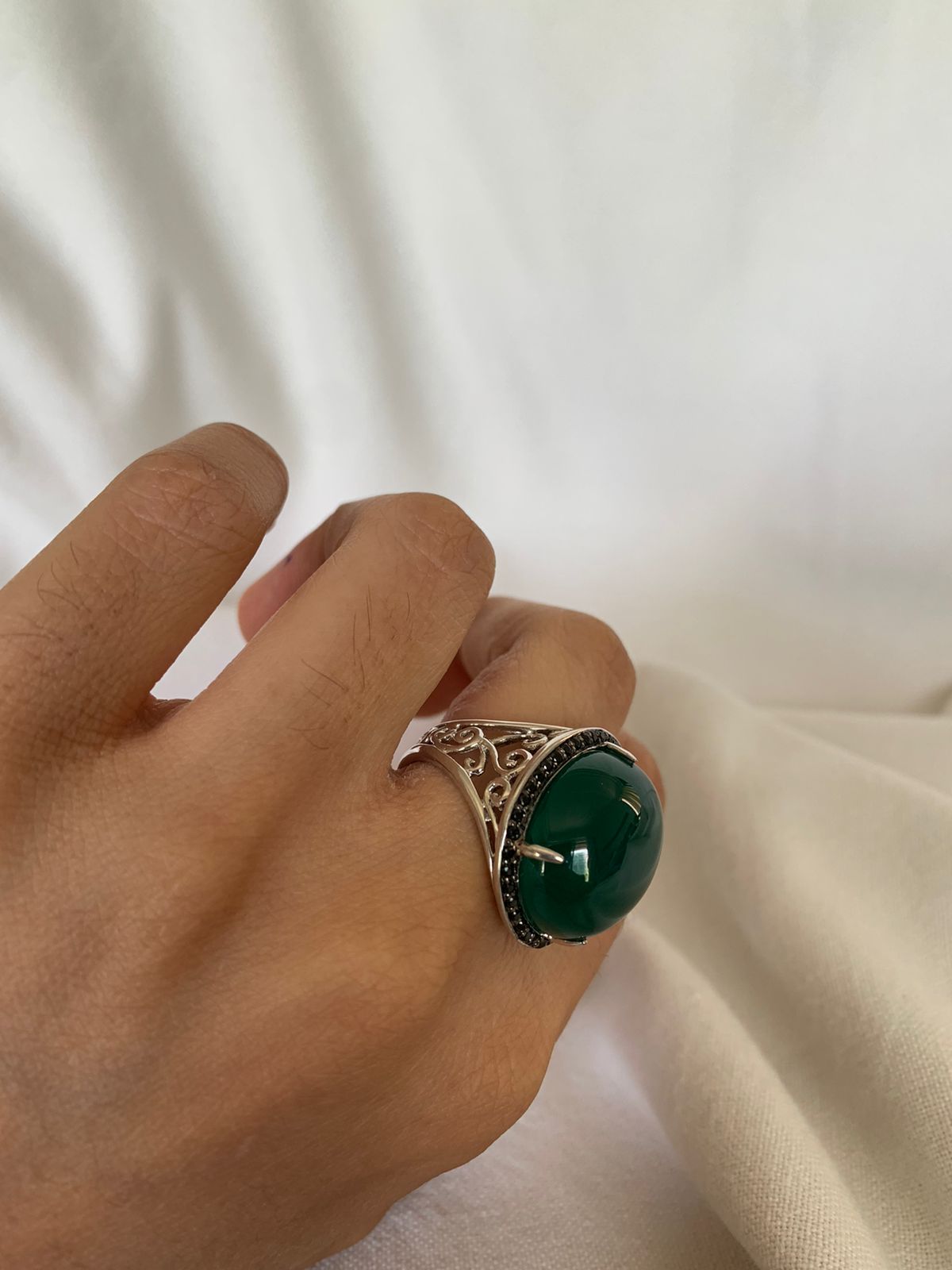 Green Onyx Gemstone Cluster Ring .