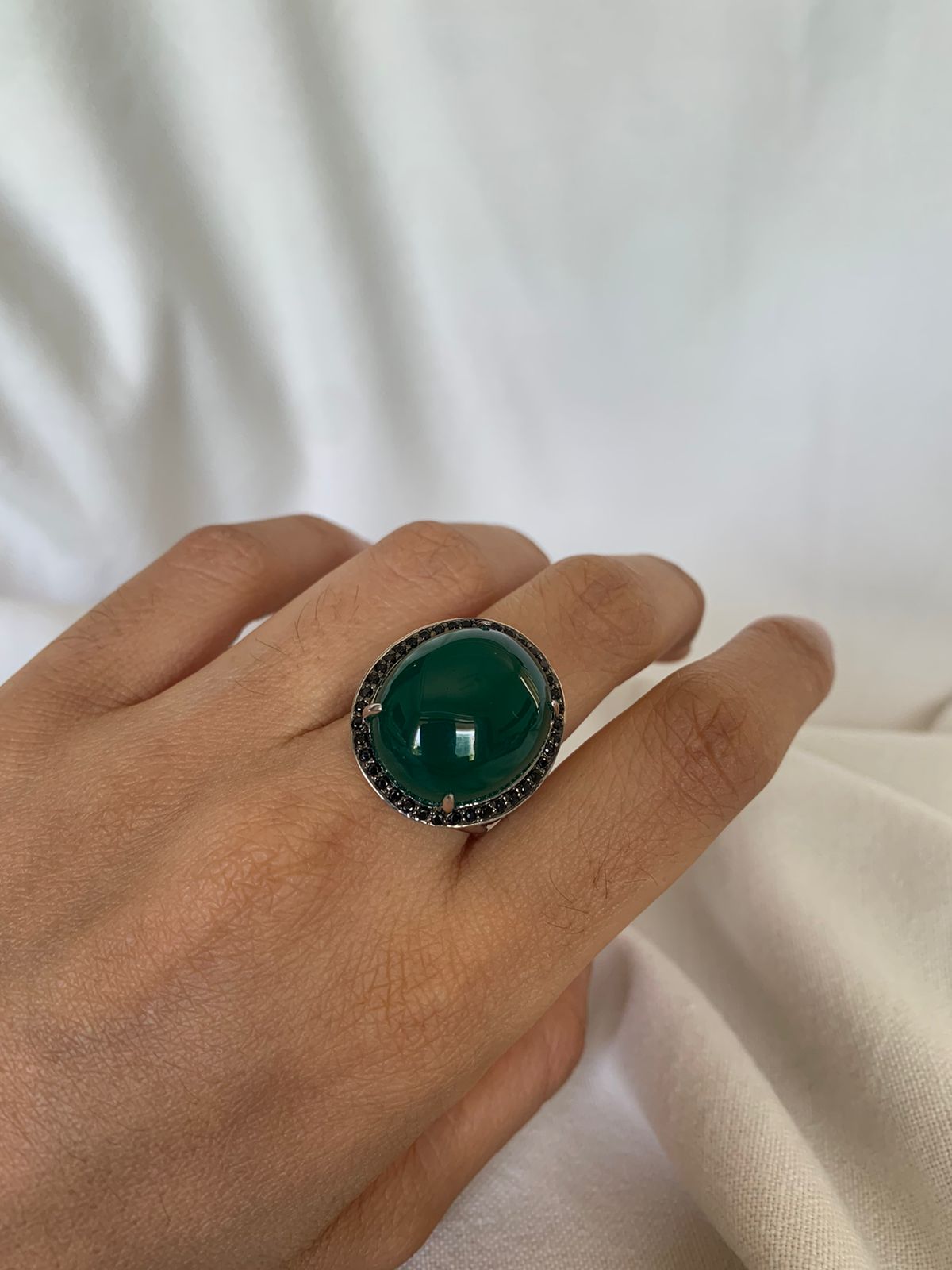 Green Onyx Gemstone Cluster Ring .