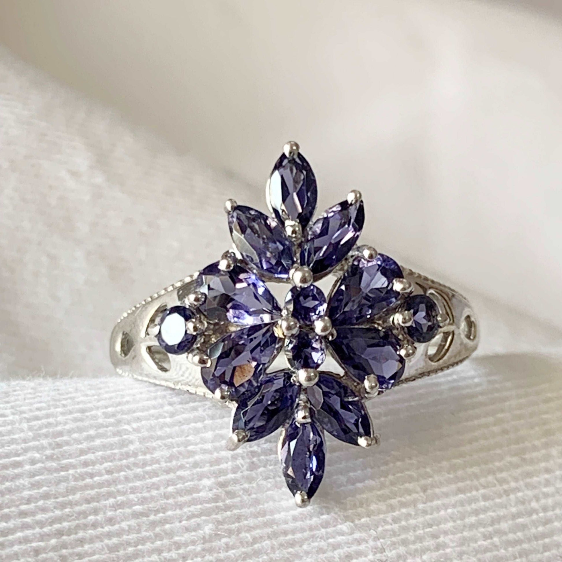 925 Sterling Silver 1.98 Ctw Iolite Gemstone Women Cocktail Wedding Ring