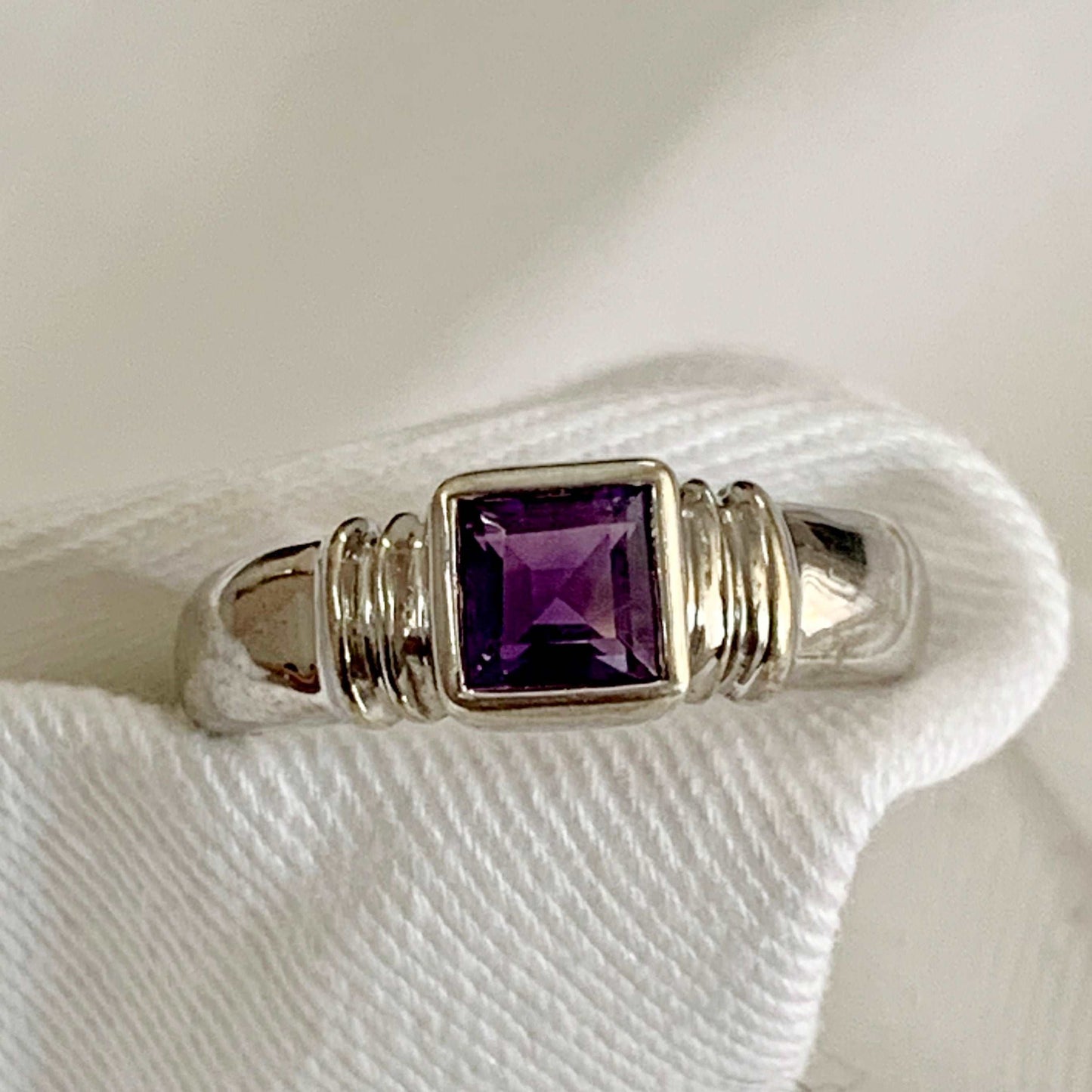 Square Amethyst 0.66 Ctw 925 Sterling Silver Women Stacking Ring