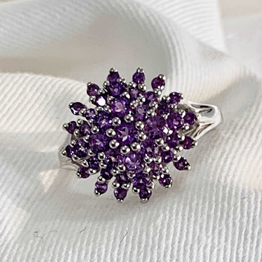 925 Sterling Silver 1.39 Ctw Amethyst Natural Women Wedding Cocktail Ring