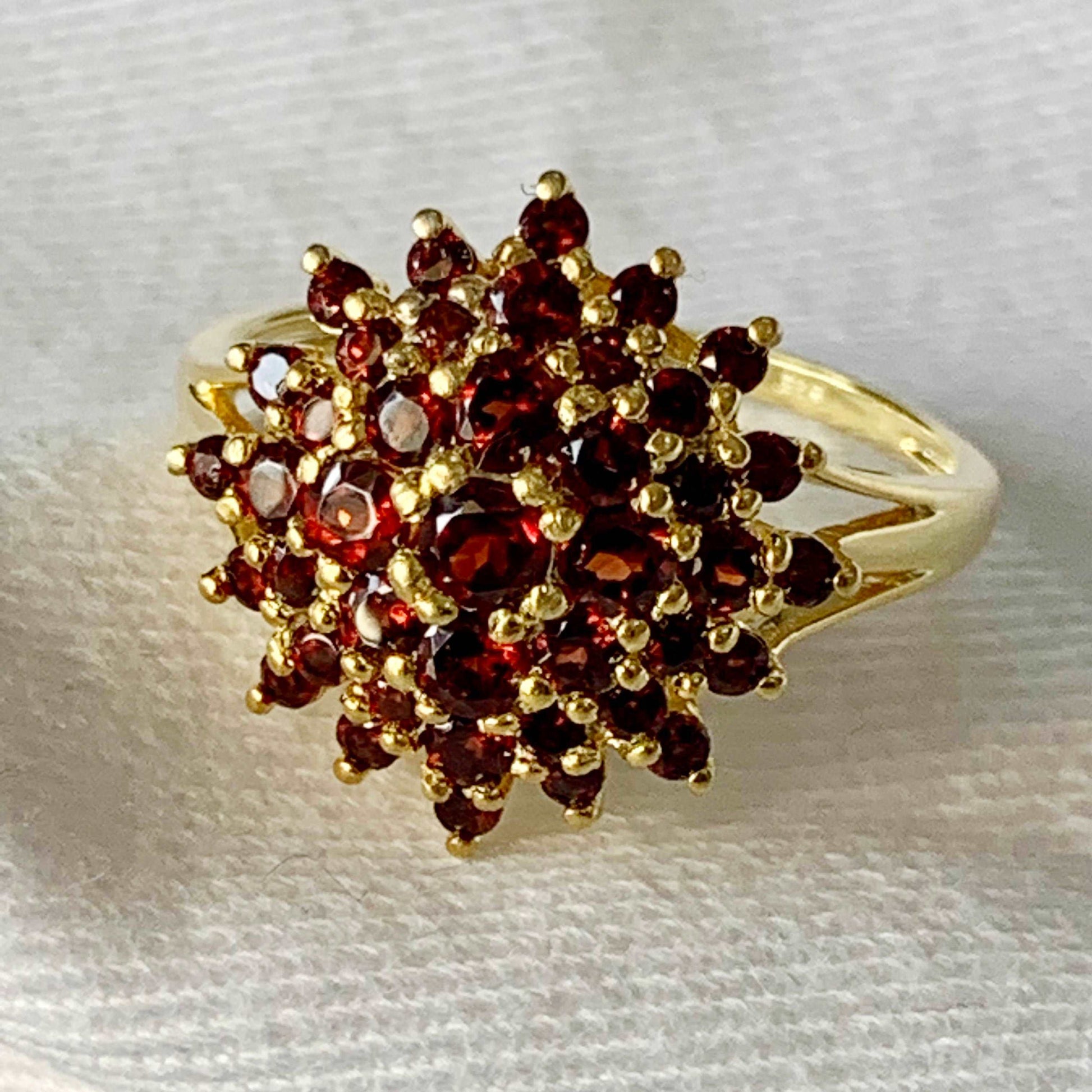 Round 1.39 Ctw Red Garnet Cocktail Band Sterling Silver Yellow Plated Women Ring