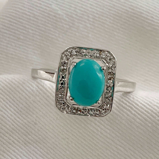 925 Sterling Silver Oval 9X7 MM Turquoise Women Engagement Ring