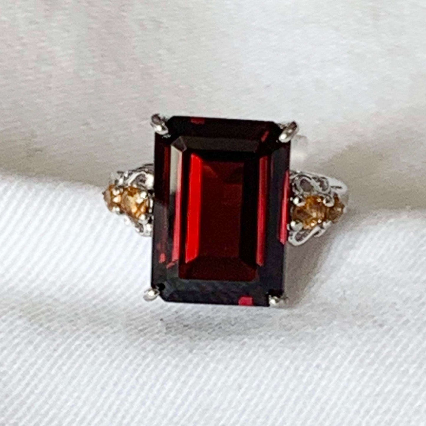 Red Garnet Octagon 8.39 Ctw Sterling Silver Women Wedding Ring