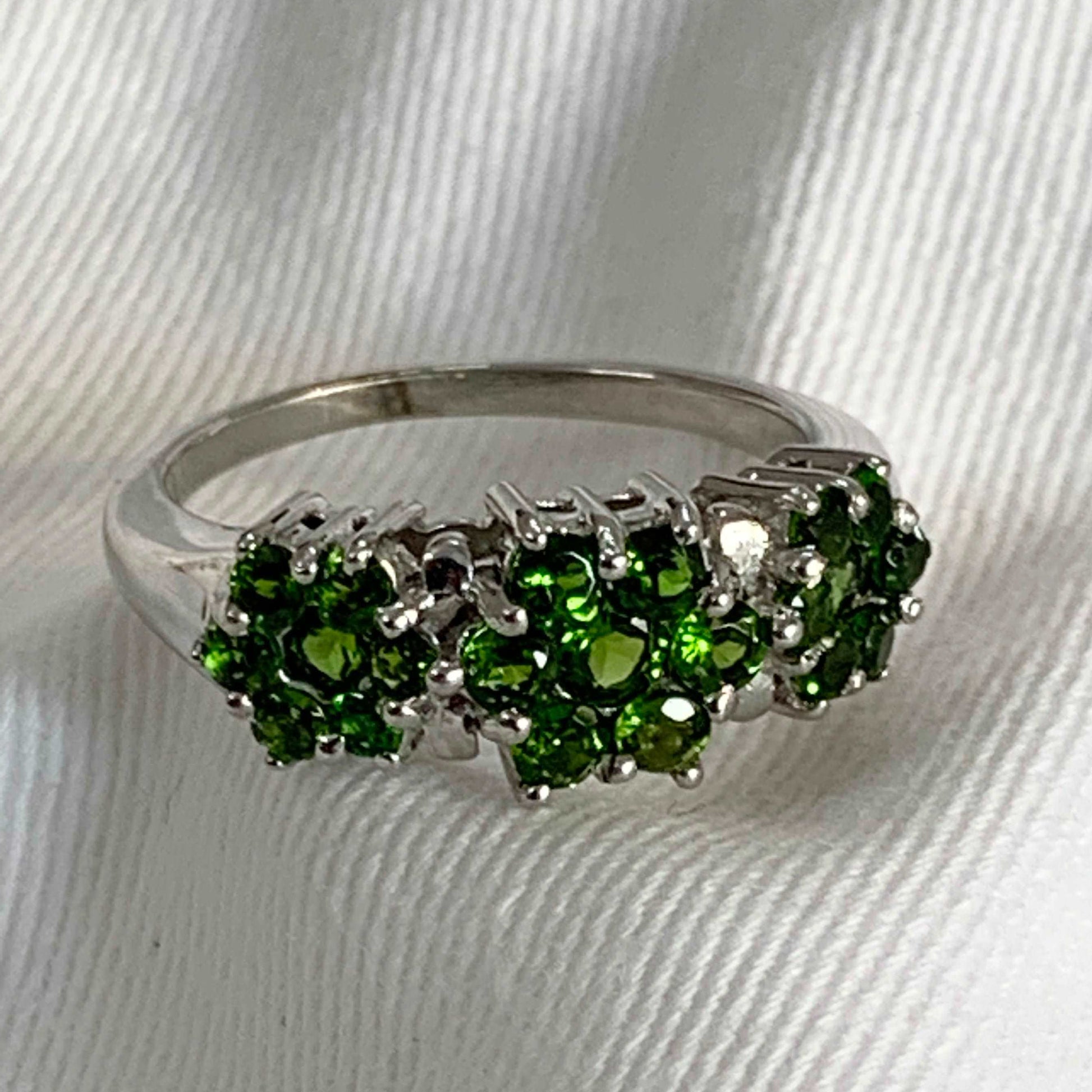 Cluster 1.26 Ctw Chrome Diopside Sterling Silver Women Ring