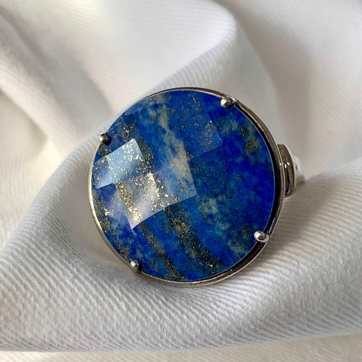 Round 22 MM Lapis Lazuli Gemstone Sterling Silver Women Cocktail Ring