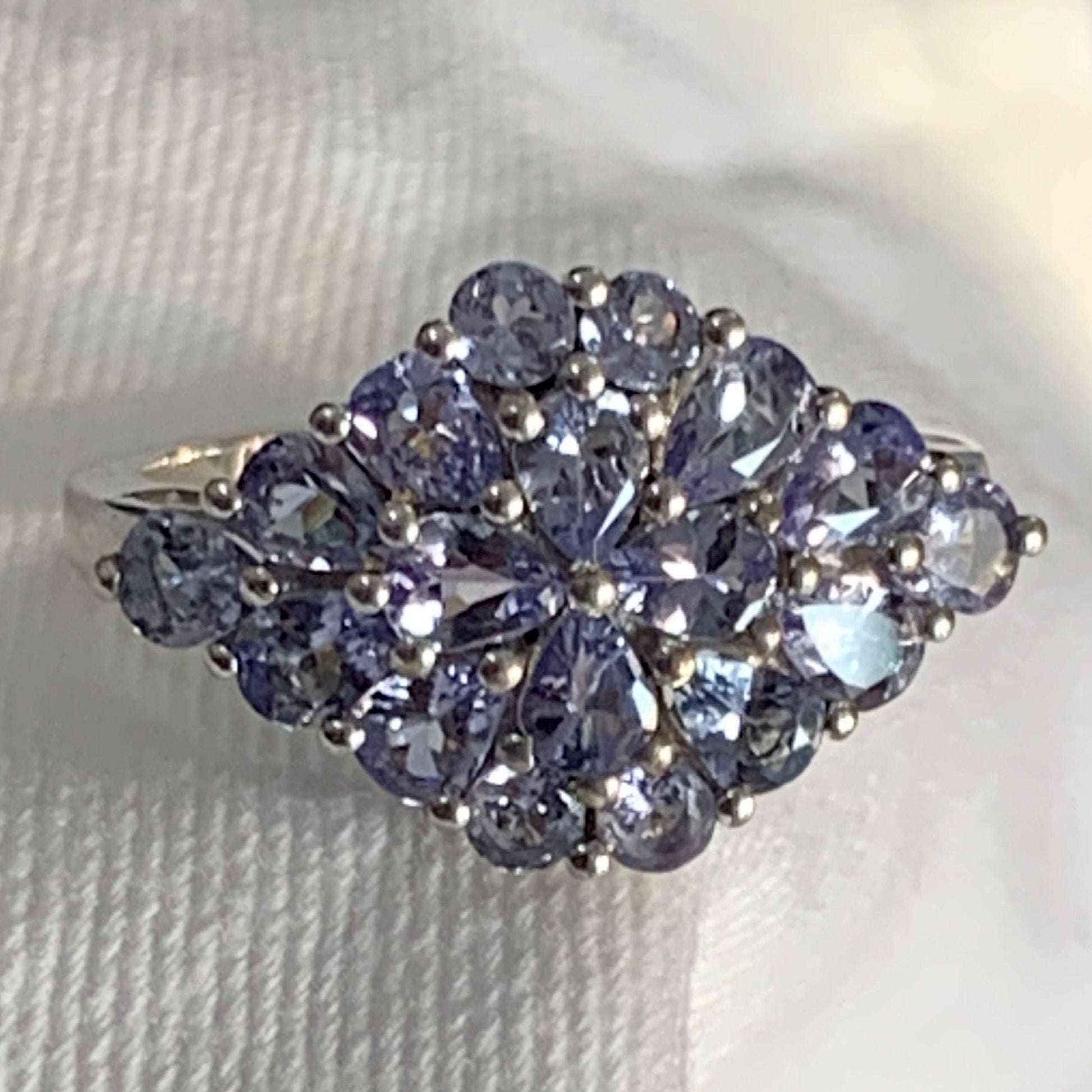 Cluster Natural Tanzanite 2.38 Ctw Precious Gemstone Sterling Silver Women Wedding Ring