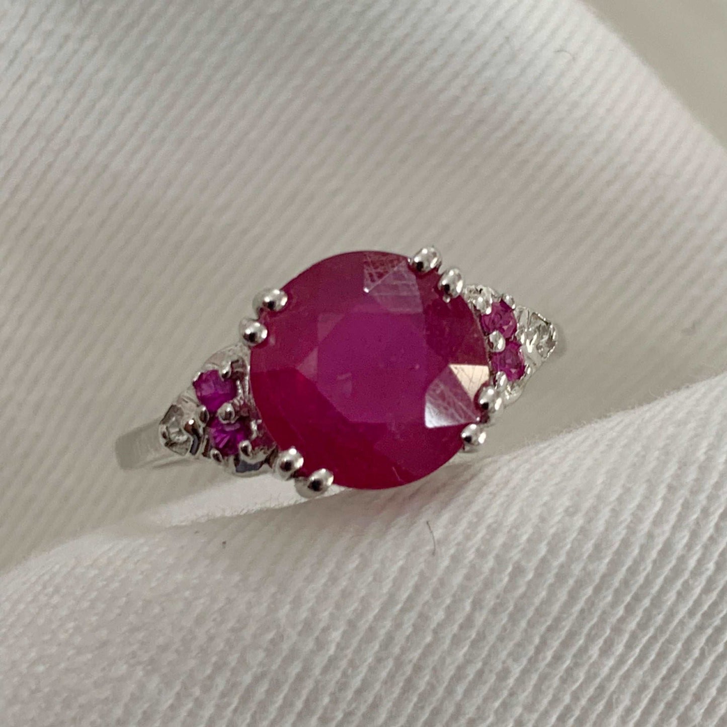 Ruby Round 9 MM 3.82 Ctw Sterling Silver Women Solitaire Ring