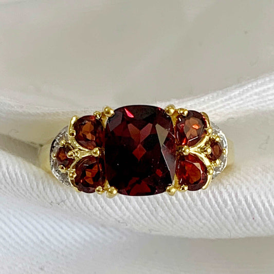 3.59 Ctw Red Garnet Sterling Silver Cluster Women Wedding Ring
