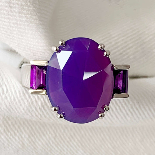 Purple Onyx Oval 16X12 MM Sterling Silver Solitaire Accents Women Ring