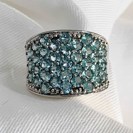 Cluster 3.12 Ctw Blue Apatite Sterling Silver Women Wedding Ring