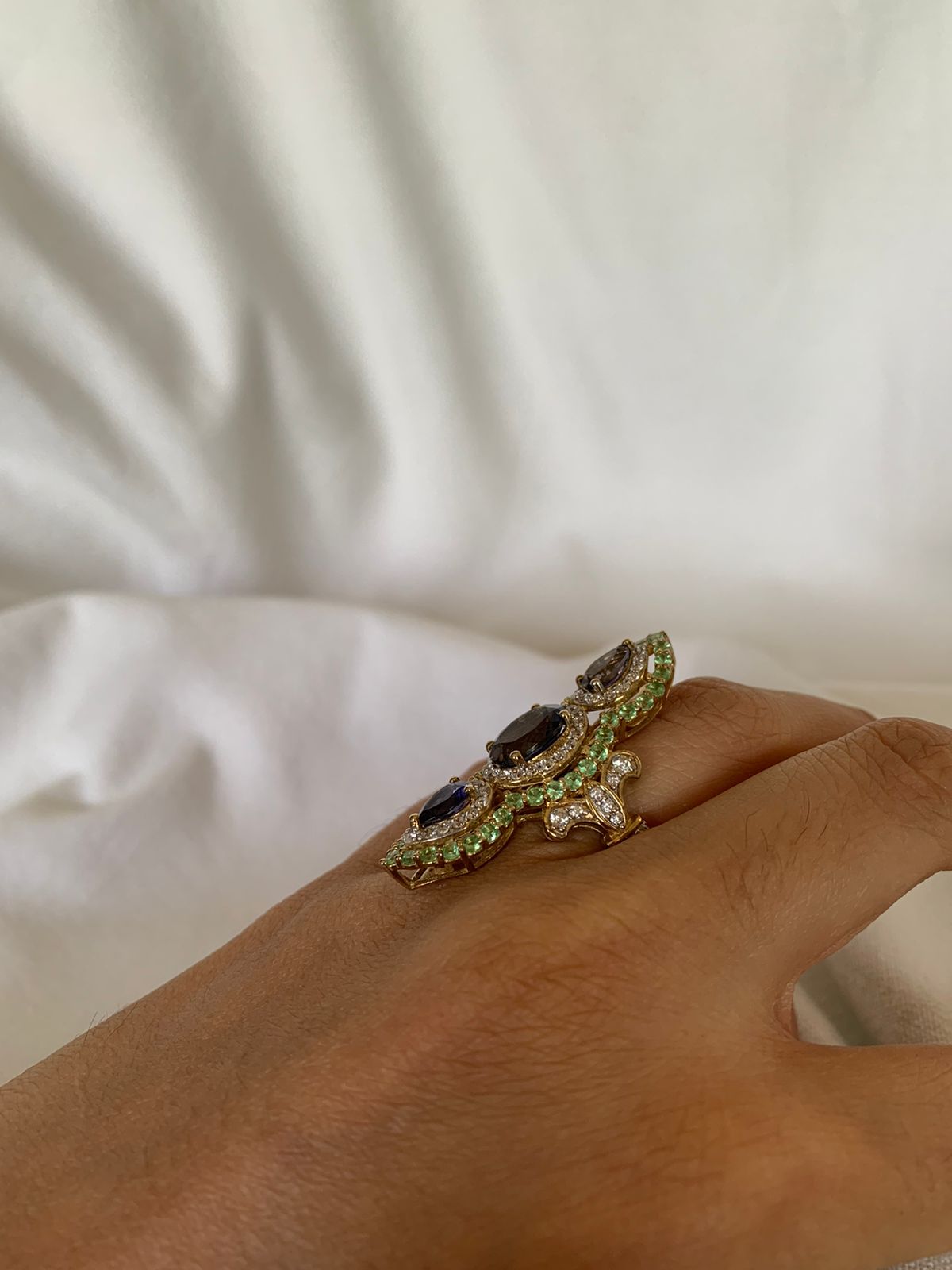 Iolite Gemstone Cluster Ring .