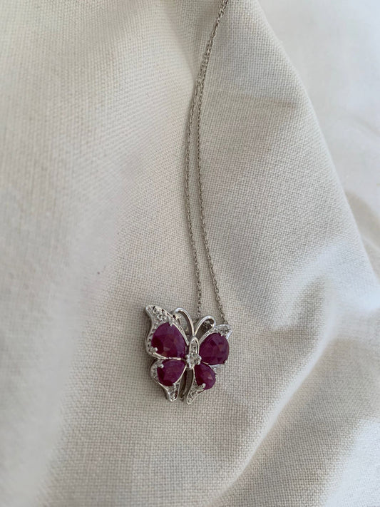 Ruby GF Gemstone   Butterfly Necklace